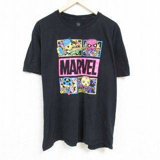 マーベル(MARVEL)のXL★古着 半袖 Tシャツ メンズ POP マーベル マイティーソー キャプテンアメリカ 大きいサイズ コットン クルーネック 黒 ブラック 24mar30 中古(Tシャツ/カットソー(半袖/袖なし))