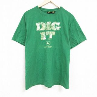 XL★古着 半袖 Tシャツ メンズ ジョンディラ コットン クルーネック 緑 グリーン 24mar30 中古(Tシャツ/カットソー(半袖/袖なし))