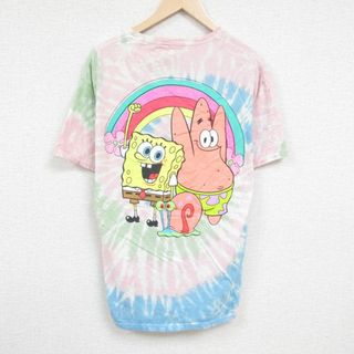 L★古着 半袖 Tシャツ メンズ ニコロデオン アニメ スポンジボブ イカルドテンタクルズ パトリック コットン クルーネック 薄ピンク他 タイダイ 24mar30 中古(Tシャツ/カットソー(半袖/袖なし))