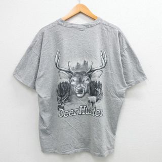 XL★古着 ジャージーズ 半袖 ビンテージ Tシャツ メンズ 00年代 00s シカ ハンター 大きいサイズ クルーネック グレー 霜降り 24mar30 中古(Tシャツ/カットソー(半袖/袖なし))