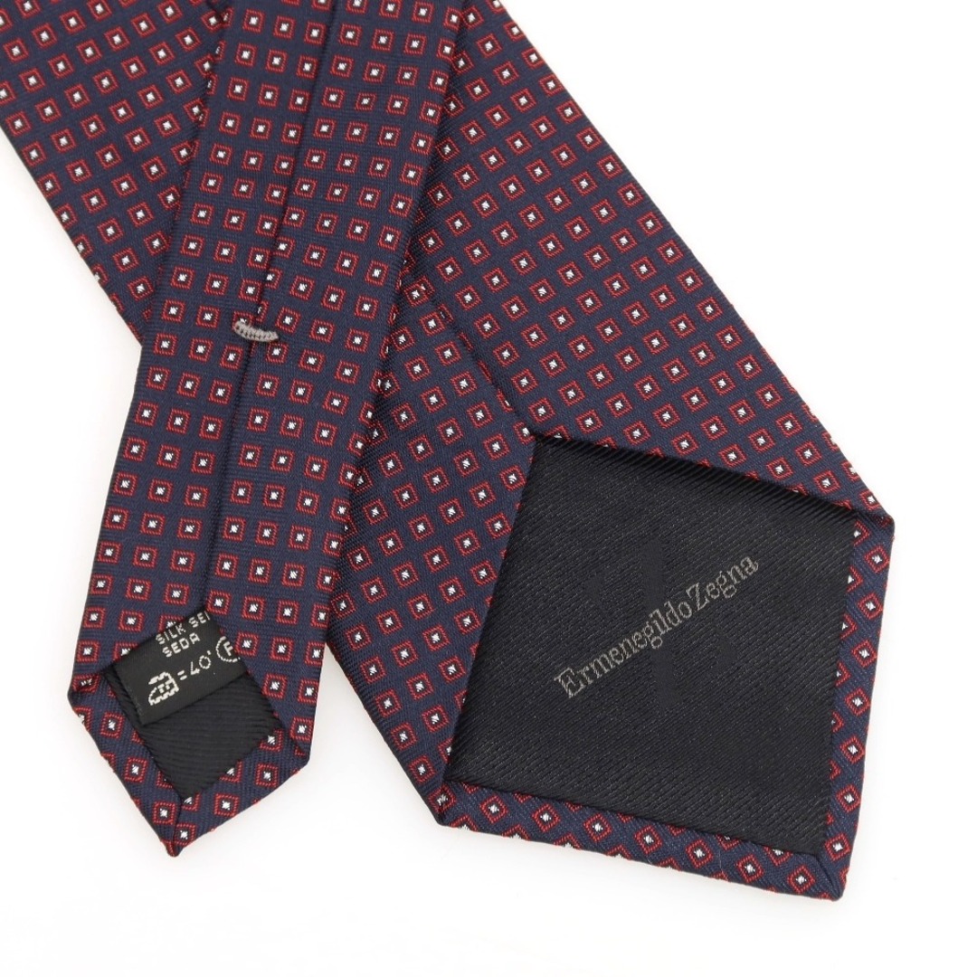 Ermenegildo Zegna(エルメネジルドゼニア)の【中古】エルメネジルドゼニア Ermenegildo Zegna 小紋 3つ折り シルク ネクタイ ネイビーxレッド【メンズ】 メンズのファッション小物(ネクタイ)の商品写真