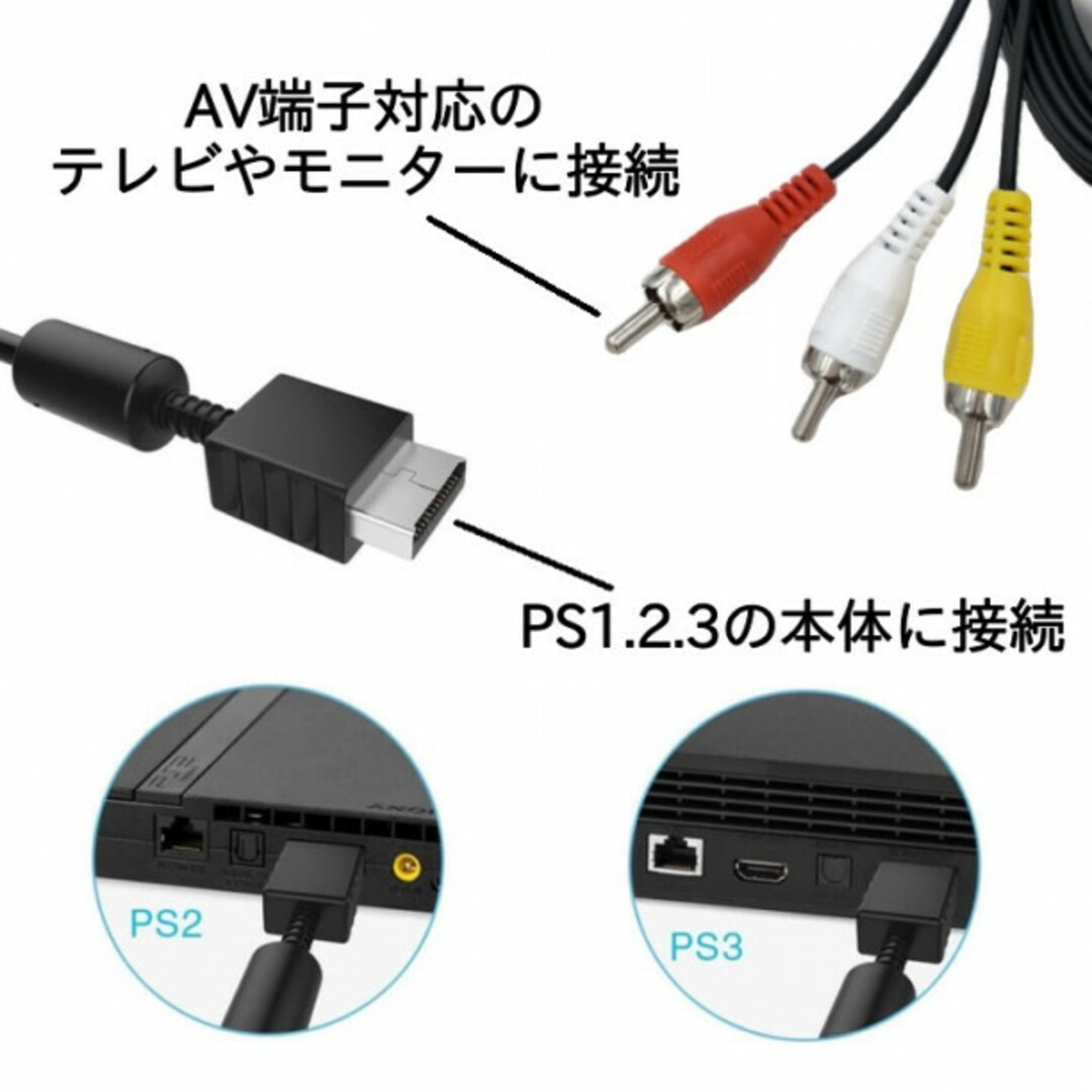 プレステ AVケーブル PS3 PS2 PS 対応 ステレオ ゲーム 346 スマホ/家電/カメラのテレビ/映像機器(映像用ケーブル)の商品写真