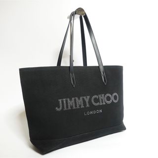 ジミーチュウ(JIMMY CHOO)の【美品】ジミーチュウ　トートバッグ　キャンバス　黒　ロゴ　大容量　スタッズ(トートバッグ)