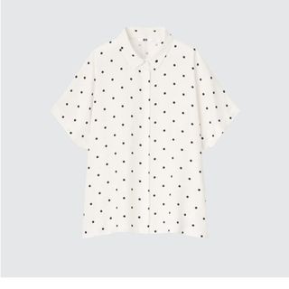 ユニクロ(UNIQLO)のUNIQLO レーヨン プリントブラウス 　ドット 白(シャツ/ブラウス(半袖/袖なし))