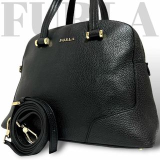 フルラ(Furla)の美品　フルラ　2way ショルダーバッグ　レザー　斜め掛け　黒　ブラック ロゴ(ショルダーバッグ)