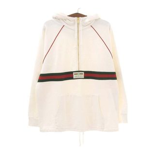 グッチ(Gucci)のグッチ ロゴ ラベル ハーフジップ スウェット パーカー シェリーライン 645320 メンズ ホワイト GUCCI 【中古】 【アパレル・小物】(パーカー)