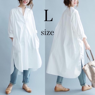 ロングシャツ ロングワンピース 白 春夏服 オーバーサイズ(ロングワンピース/マキシワンピース)