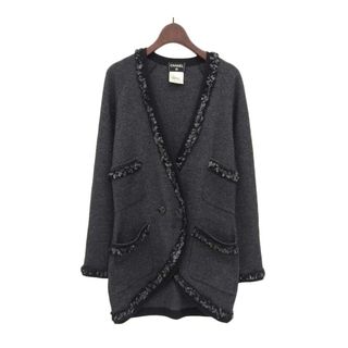 シャネル(CHANEL)のシャネル ココマーク フリンジ ラメニット カーディガン P39255K02769 レディース ブラック シルバー CHANEL 【中古】 【アパレル・小物】(カーディガン)