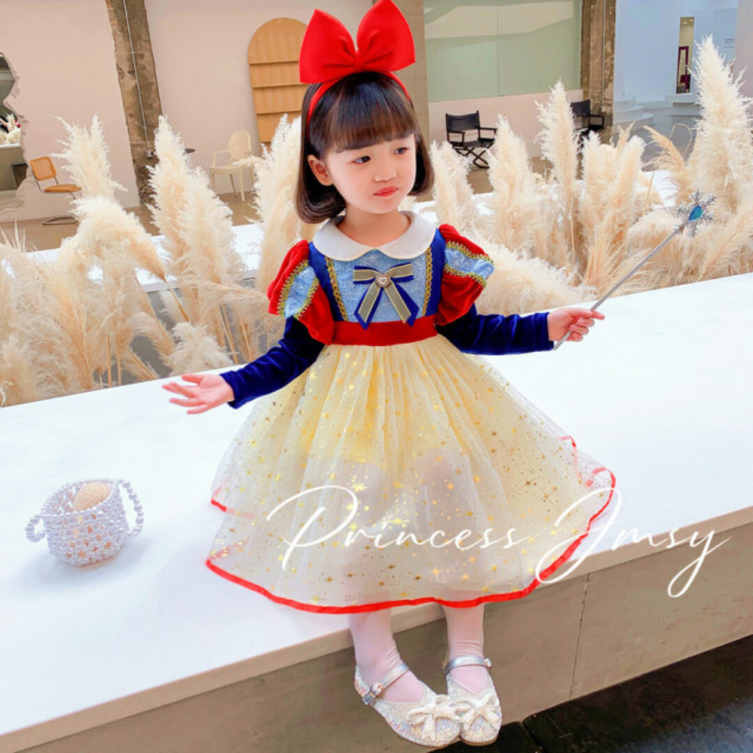 Disney - 130cm☆裏起毛白雪姫ドレス プリンセスドレス 長袖 ベロア 髪