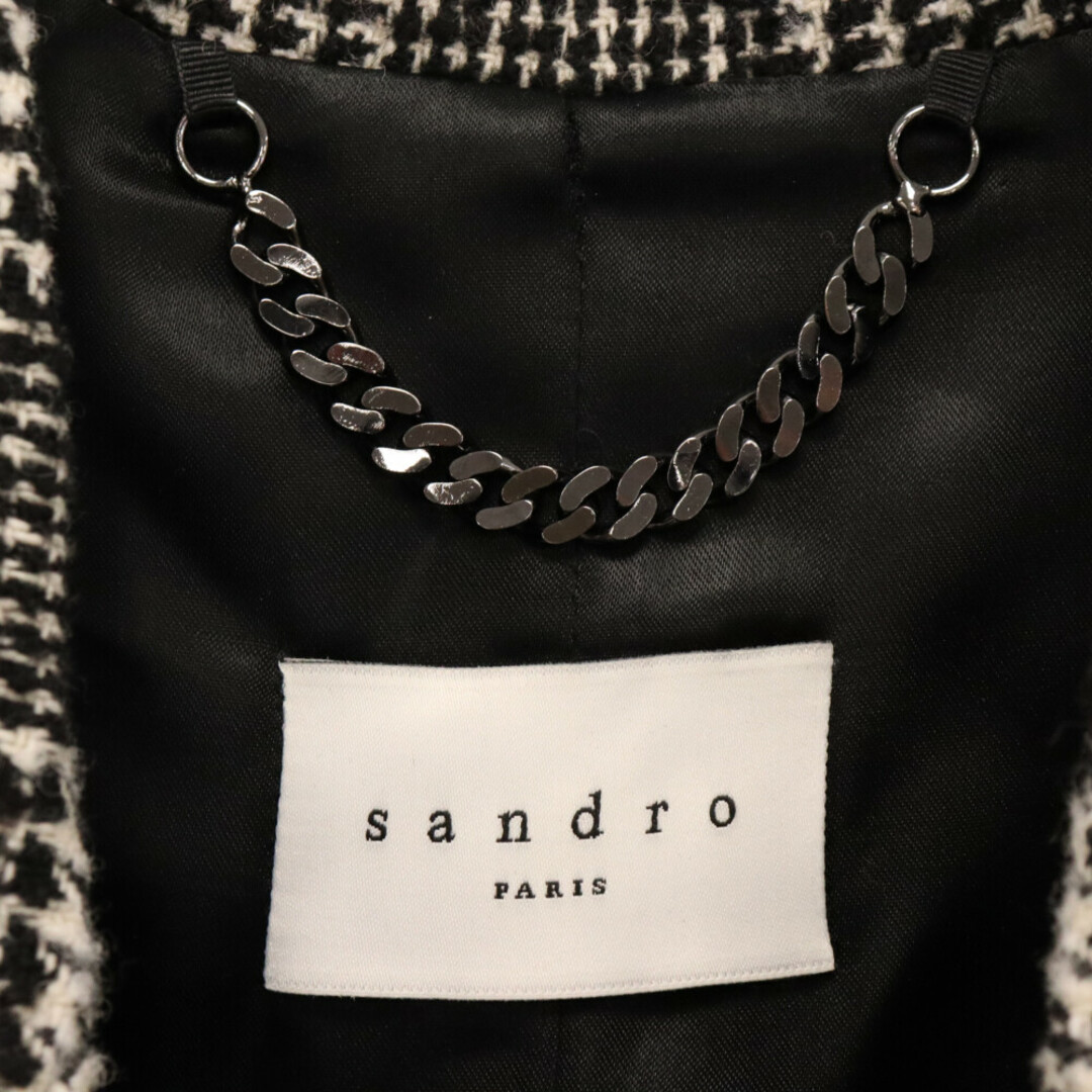 Sandro(サンドロ)のsandro サンドロ ツイードチェックロングコート ホワイト/ブラック M8772W メンズのジャケット/アウター(フライトジャケット)の商品写真