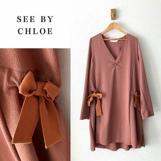 シーバイクロエ(SEE BY CHLOE)のシーバイクロエ　サイドリボンデザインワンピース ダスティピンク(ひざ丈ワンピース)