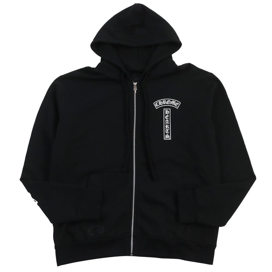 Chrome Hearts - 美品●CHROME HEARTS クロムハーツ ダガージップ エルボーフローラルクロス ZIPパーカー フーディ ブラック M USA製 正規品 メンズ