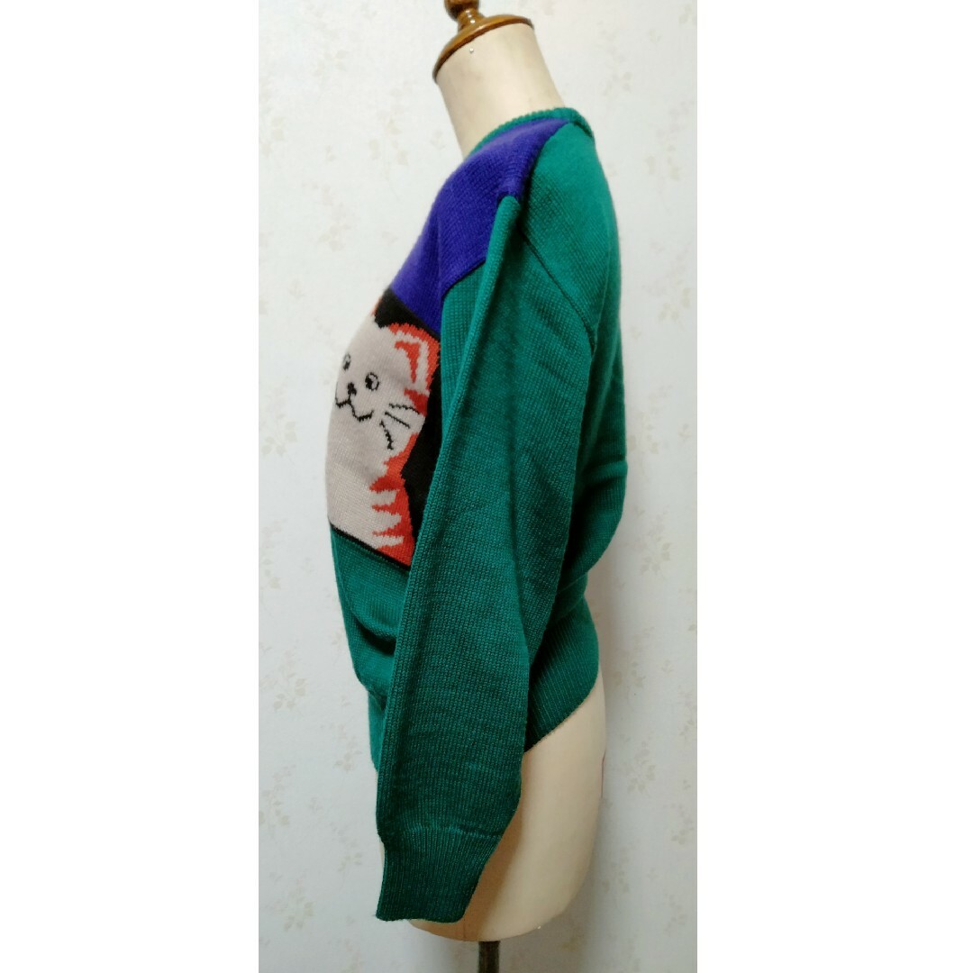 Miret 犬猫 ニット セーター 緑 青 レトロ レディースのトップス(ニット/セーター)の商品写真