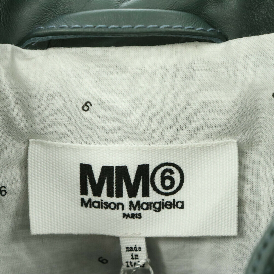 MM6(エムエムシックス)のMM6 Maison Margiela エムエムシックスメゾンマルジェラ 22SS 八の字 シングル レザージャケット グリーン レディース S62AN0063 SY1548 レディースのジャケット/アウター(ライダースジャケット)の商品写真