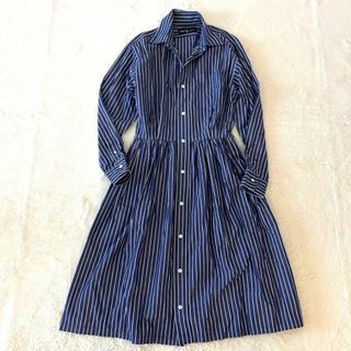 ラルフローレン(Ralph Lauren)の【美品】 ラルフローレン シャツワンピース ストライプ フレア S ミモレ丈(ロングワンピース/マキシワンピース)