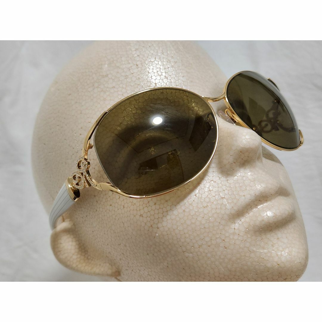 Roberto Cavalli(ロベルトカヴァリ)の正規 未使用 レア ロベルトカヴァリ RCロゴ メタルコンビサングラス 金茶 白 レディースのファッション小物(サングラス/メガネ)の商品写真