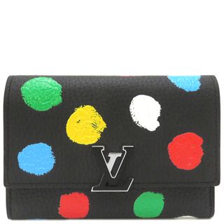 ルイヴィトン(LOUIS VUITTON)のルイヴィトン LOUIS VUITTON 三つ折り財布 LV×YK ポルトフォイユ カプシーヌ コンパクト トリヨンレザー ブラック×マルチカラー シルバー金具 黒 草間彌生  M81963 RFID 【箱】【中古】(財布)