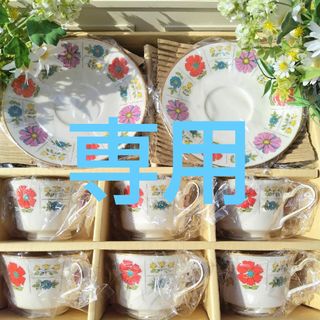 ノリタケ(Noritake)のノリタケ♥アイボリーチャイナ レトロ ポップ 花柄 カップ＆ソーサー 6客セット(食器)