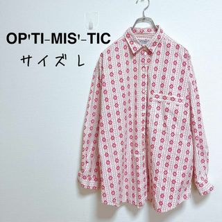 オプティミスティック(Optimystik)のオプティミスティック　総柄シャツ　幾何学模様　コットン100%【L】個性的(Tシャツ/カットソー(七分/長袖))