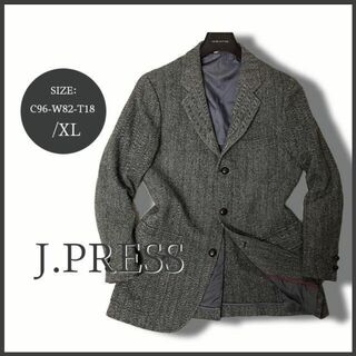 ジェイプレス(J.PRESS)のJプレス ヘリンボーン織りツイードジャケット グレー T180/XL くるみ釦(テーラードジャケット)