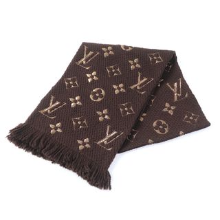 ルイヴィトン(LOUIS VUITTON)の良品★LOUIS VUITTON ルイヴィトン 20年製 M71383 エシャルプ ロゴマニア シルク混 マロン モノグラム シャイン ニットマフラー イタリア製 正規品 レディース(マフラー/ショール)