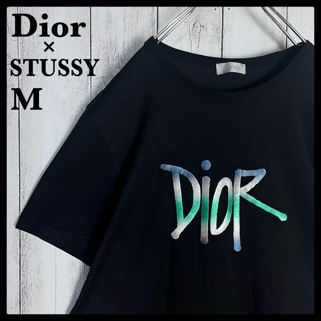 Christian Dior(クリスチャンディオール)の【限定コラボ】ディオール×ステューシー☆センター刺繍ロゴ入りTシャツ ブラック メンズのトップス(Tシャツ/カットソー(半袖/袖なし))の商品写真