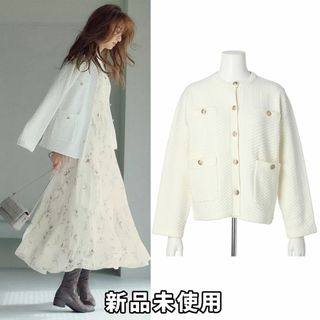 JUSGLITTY - ジャスグリッティー 柄編みツイードニットジャケット JUSGLITTY - ジャスグリッティー 柄編みツイードニットジャケット