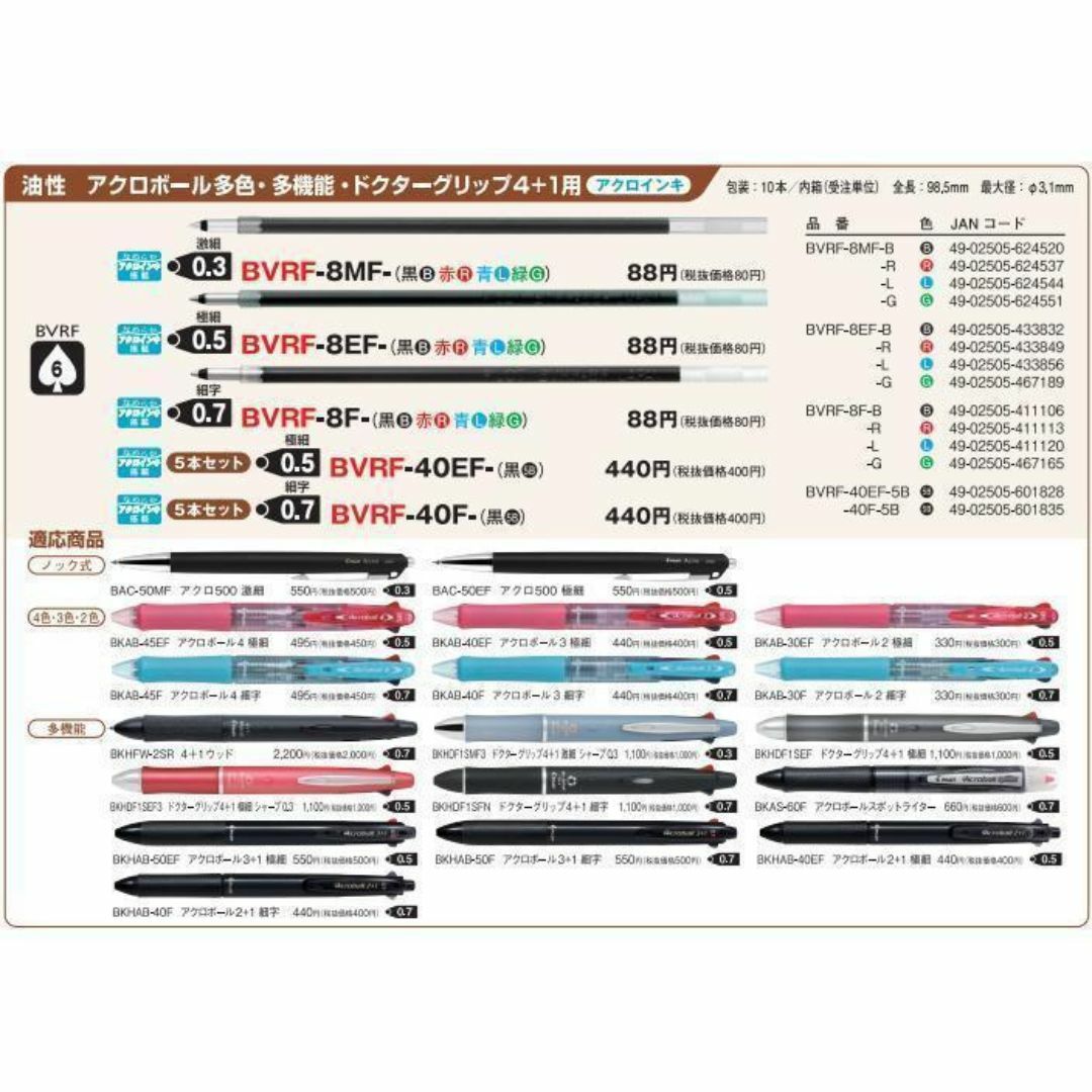 PILOT(パイロット)のパイロットボールペン替芯BVRF-8F  0.7mm   40本で2600円 インテリア/住まい/日用品の文房具(ペン/マーカー)の商品写真