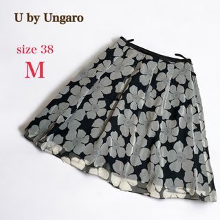 ユーバイウンガロ(U by ungaro)のユーバイウンガロ　花柄 シフォン スカート　ひざ丈　38　M　フレアスカート(ひざ丈スカート)