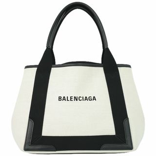 バレンシアガバッグ(BALENCIAGA BAG)の本物 バレンシアガ BALENCIAGA ネイビー カバス S トートバッグ ハンドバッグ キャンバス ホワイト ブラック 339933 Navyy Cabas バッグ 中古(トートバッグ)