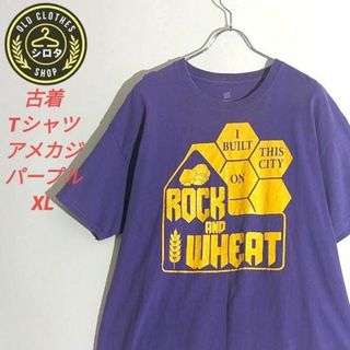 古着 Tシャツ アメカジ プリント ロック パープル 紫 Hanes ヘインズ(Tシャツ/カットソー(半袖/袖なし))