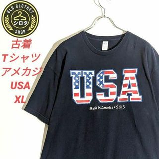 古着 Tシャツ アメカジ プリント USA アメリカン ネイビー XL(Tシャツ/カットソー(半袖/袖なし))