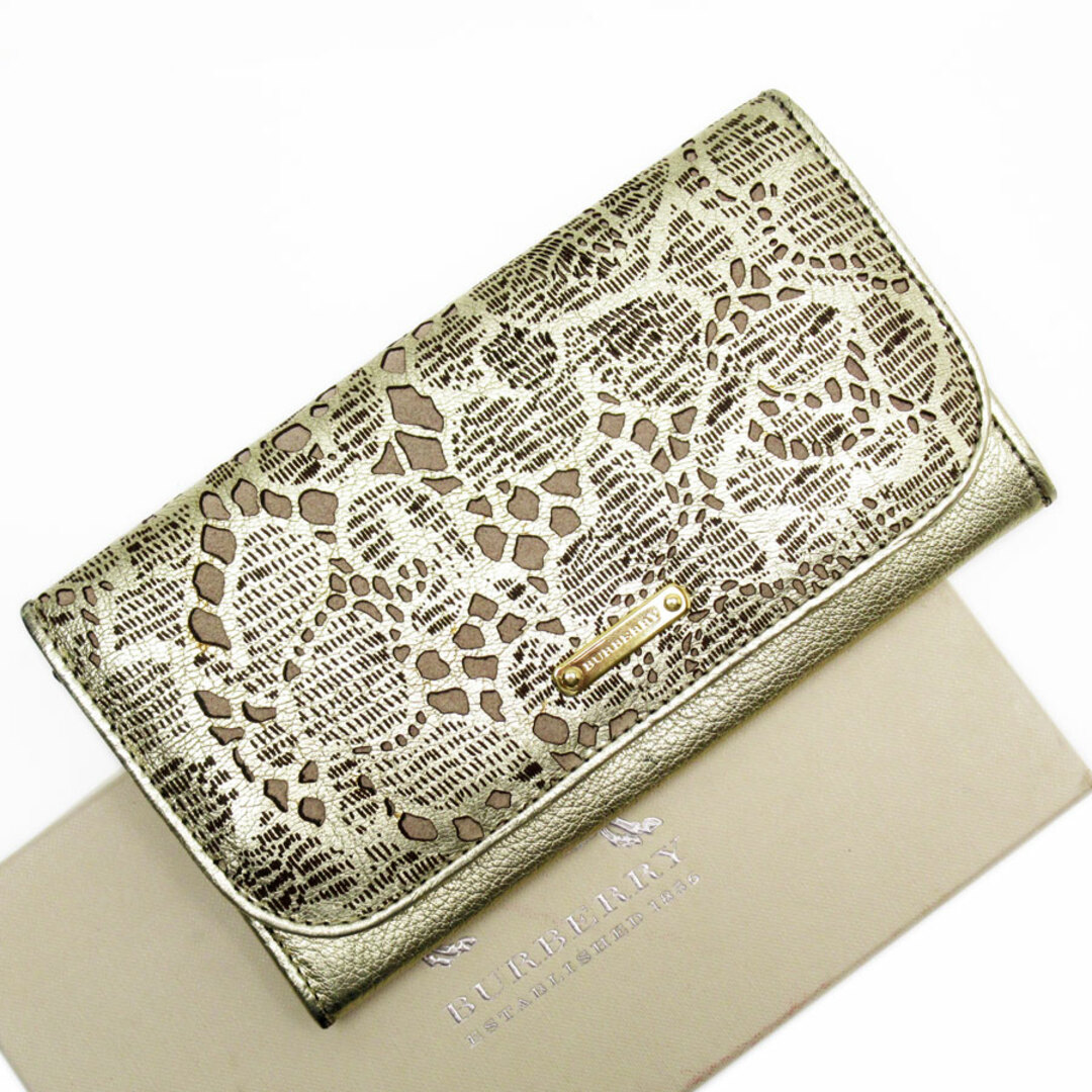 BURBERRY - バーバリー BURBERRY 二つ折り長財布 レザー ゴールド ユニセックス 送料無料【中古】 g3992a