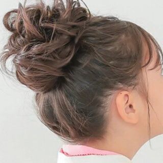 ウィッグ　お団子　カカオブラック　まとめ髪　簡単　ふわふわ　まとまる44(ヘアゴム/シュシュ)