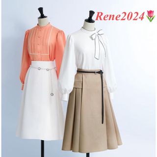 ルネ(René)の【専用】Rene2024SS 配色ピンタックブラウス34 ホワイト×ベージュ(シャツ/ブラウス(長袖/七分))