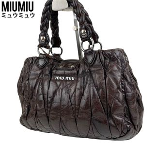 ミュウミュウ(miumiu)の良品　miu miu ミュウミュウ　ハンドバッグ　マテラッセ レザー　ブラウン(ハンドバッグ)