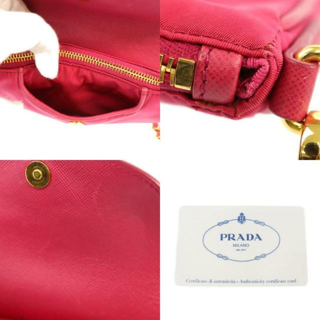 PRADA(プラダ)のプラダ チェーンショルダーバッグ BT0779 中古 IBISCO ピンク ナイロン サフィアーノ PRADA 【中古】 | クラッチバッグ カバン ブランド レディース バック カジュアル ファッション ロゴ 三角プレート Aランク レディースのバッグ(ショルダーバッグ)の商品写真