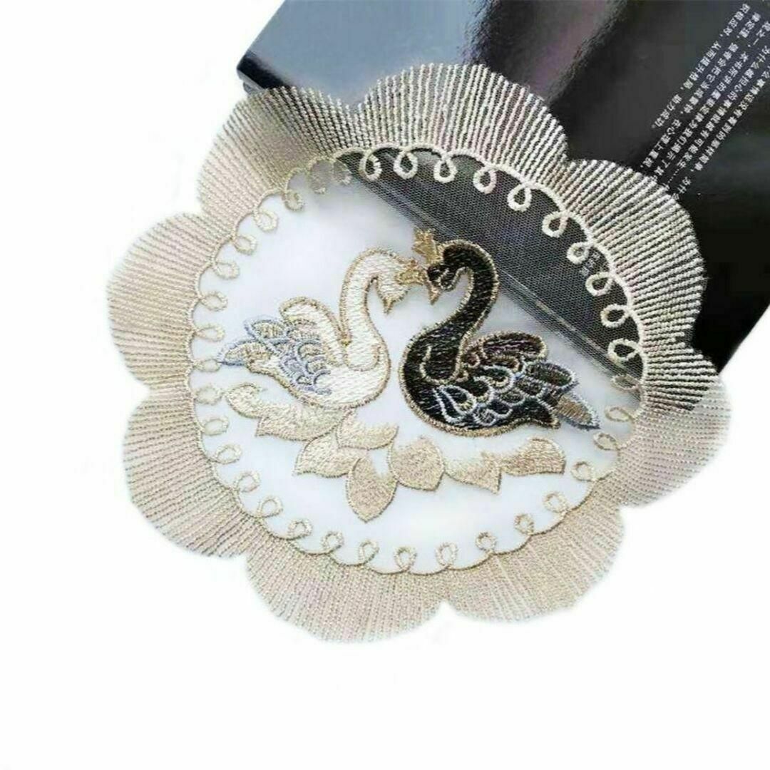 敷物レース刺繍白鳥黒鳥ラウンド型クロスセンターマット花瓶敷 敷物レース刺繍白鳥黒鳥ラウンド型クロスセンターマット花瓶敷