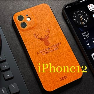 iPhoneケース 12 スマホケース 鹿柄 革 レザー シンプル 4/1(iPhoneケース)