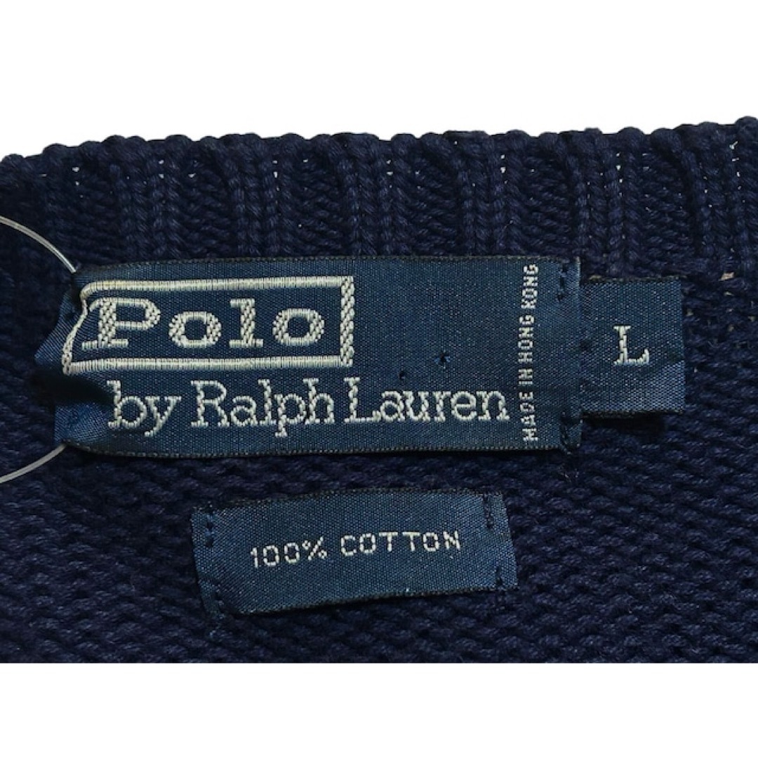 POLO RALPH LAUREN(ポロラルフローレン)のほぼ新品 90s Y2K オールド ポロラルフローレン コットンニット ネイビー メンズのトップス(ニット/セーター)の商品写真