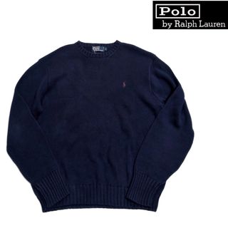 ポロラルフローレン(POLO RALPH LAUREN)のほぼ新品 90s Y2K オールド ポロラルフローレン コットンニット ネイビー(ニット/セーター)