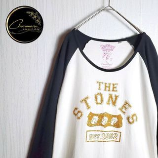 ヴィンテージ(VINTAGE)のラグランTシャツ ホワイト 白黒 ローリング・ストーンズ バンドT 長袖 古着(Tシャツ/カットソー(七分/長袖))