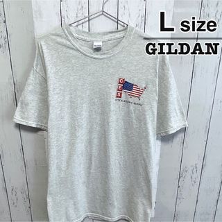 ギルタン(GILDAN)のUSA古着　GILDAN　Tシャツ　L　ライトグレー　プリント　アメリカ　国旗(Tシャツ/カットソー(半袖/袖なし))