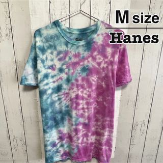 ヘインズ(Hanes)のHanes　Tシャツ　M　タイダイ柄　ピンク　ブルー　クルーネック　USA古着(Tシャツ/カットソー(半袖/袖なし))