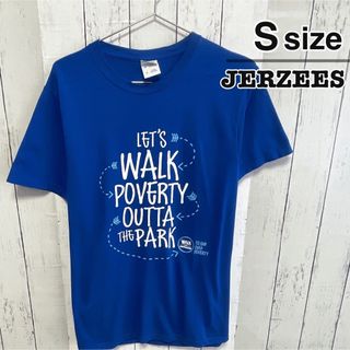 ジャージーズ(JERZEES)のJERZEES　Tシャツ　S　ブルー　青　プリント　ロゴ　ドライ　USA古着(Tシャツ/カットソー(半袖/袖なし))