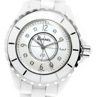 シャネル(CHANEL)のシャネル CHANEL H2422 J12 33ｍｍ 白セラミック 8Pダイヤ クォーツ レディース 良品 箱・保証書付き_807605(腕時計)