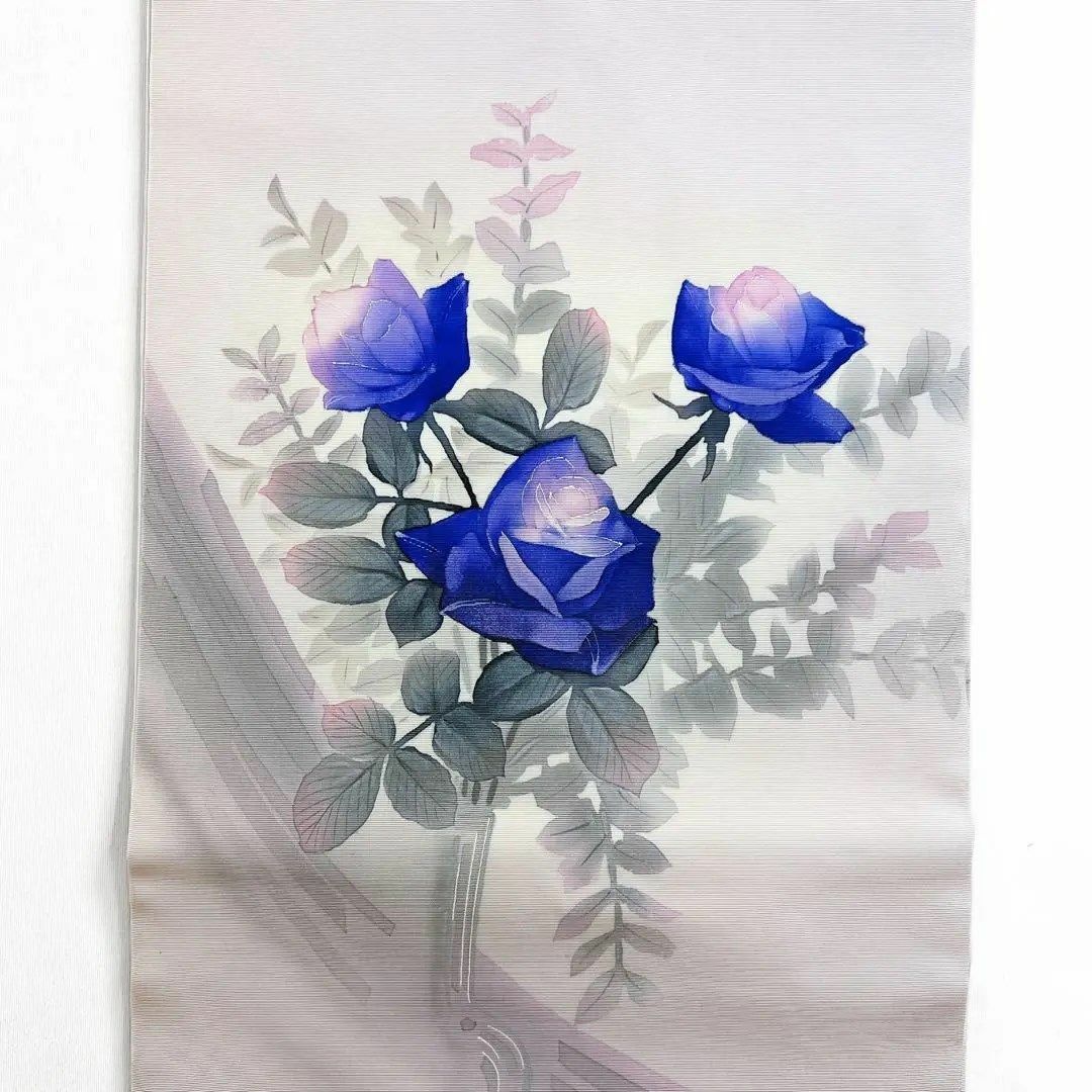 名古屋帯　ブルーローズ　青い薔薇　塩瀬　着物　032w レディースの水着/浴衣(その他)の商品写真