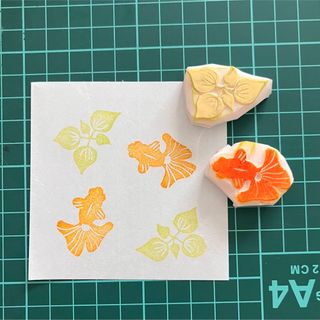 消しゴムはんこ　金魚　水草　2個セット(はんこ)