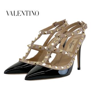 ヴァレンティノ(VALENTINO)の未使用 ヴァレンティノ VALENTINO パンプス サンダル 靴 シューズ ロックスタッズ パテント ブラック(ハイヒール/パンプス)