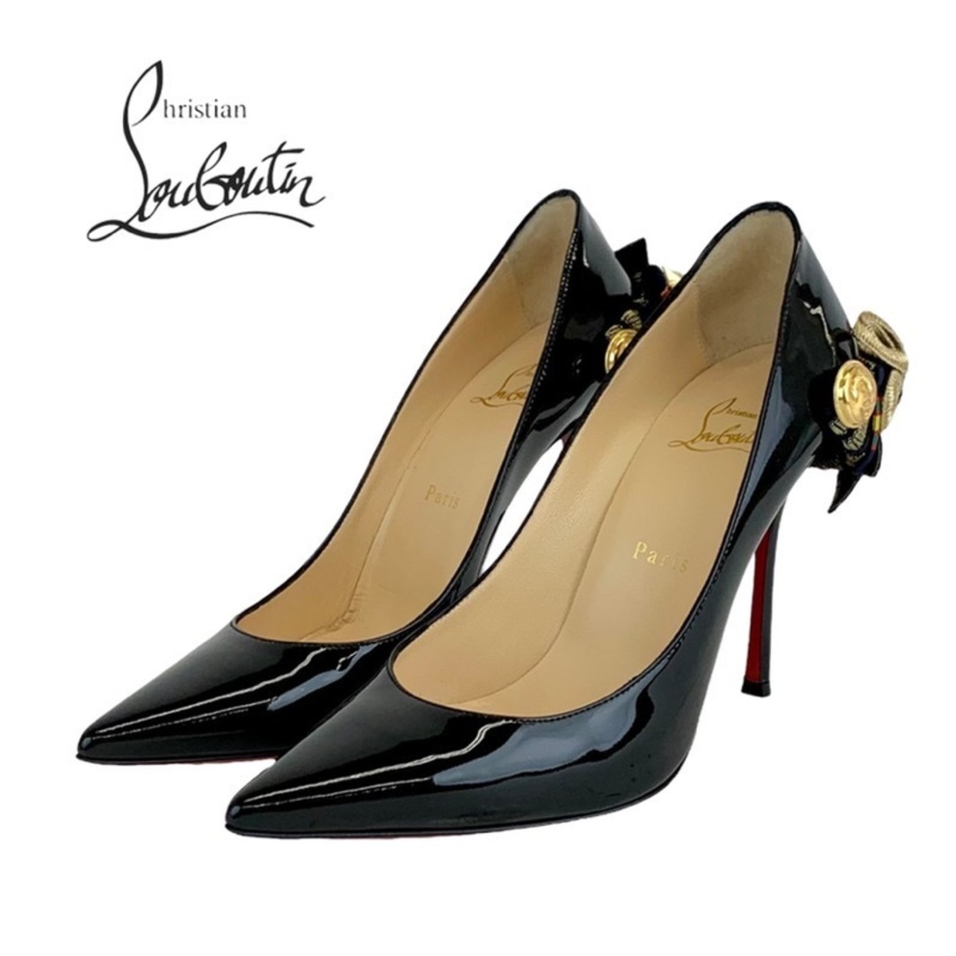 Christian Louboutin(クリスチャンルブタン)のクリスチャンルブタン Christian Louboutin パンプス 靴 シューズ ワッペン パテント ブラック 黒 レディースの靴/シューズ(ハイヒール/パンプス)の商品写真